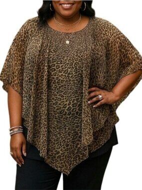 Est. 1964 Plus Size 22/24W Top Leopard Print Poncho-Style Blouse Sparkle